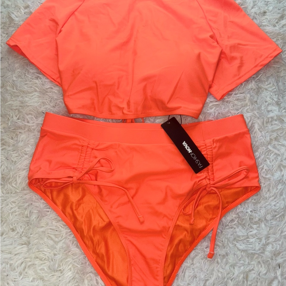 Fashion Nova Neon Orange Two Piece Bikini Set | Size Large